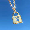Harajuku Bunny Head Key Lock Pendant Necklace for Women Cute Animal Neck Chain Paired Necklace Couple Gifts 2021 Trendy Jewelry