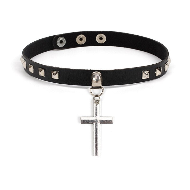 Harajuku Geometric Love Chocker Dark Black Collar Retro Black Leather Neckband Clavicle Goth Necklace Rock Jewelry Gifts