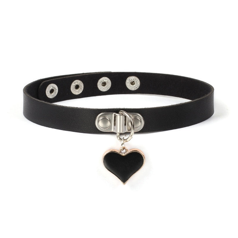 Harajuku Geometric Love Chocker Dark Black Collar Retro Black Leather Neckband Clavicle Goth Necklace Rock Jewelry Gifts
