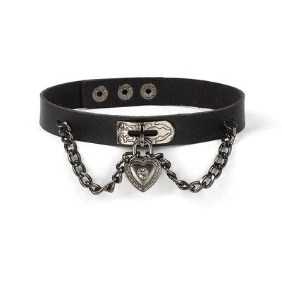 Harajuku Geometric Love Chocker Dark Black Collar Retro Black Leather Neckband Clavicle Goth Necklace Rock Jewelry Gifts