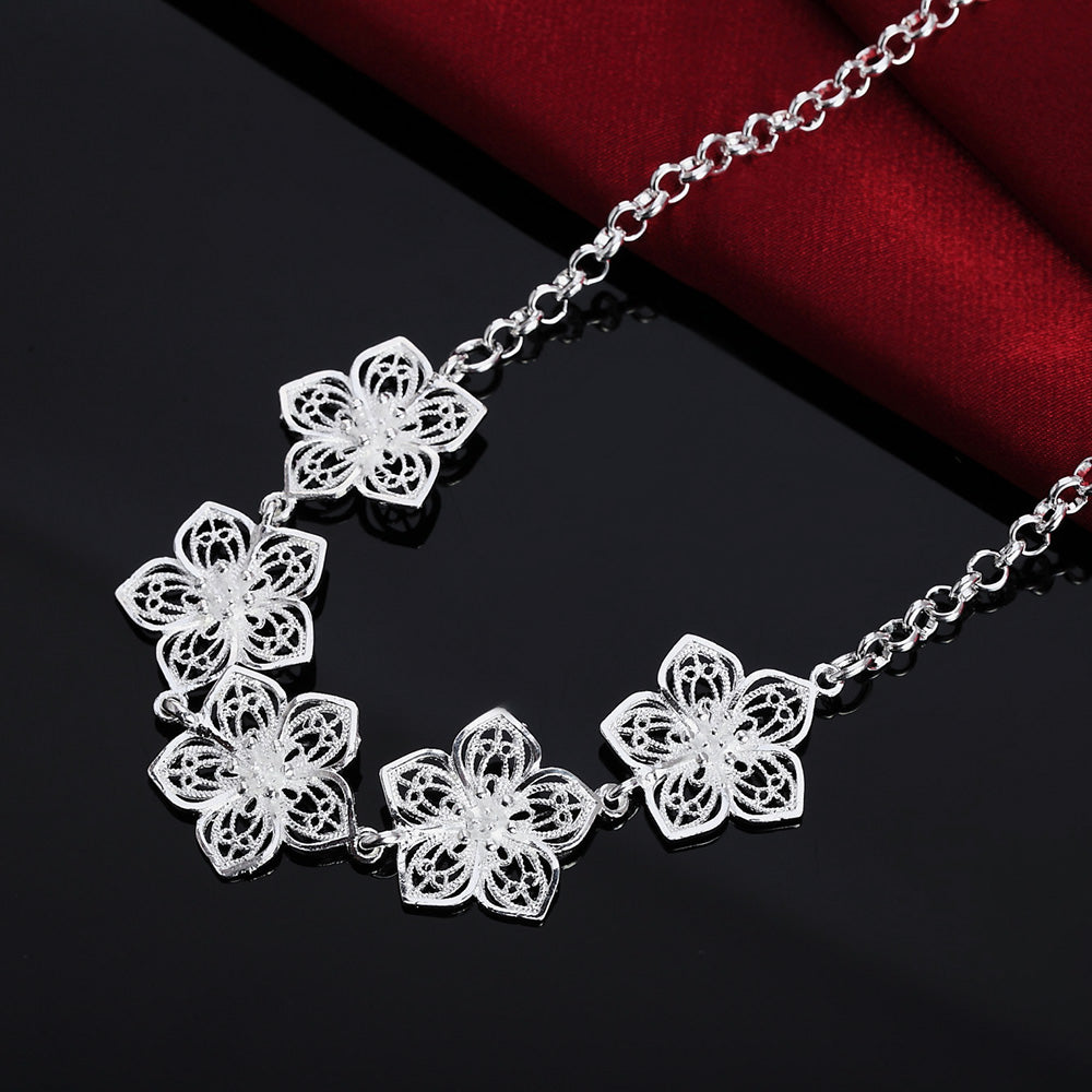 designer 925 Stamped Silver Beautiful Flowers Pendant Necklace For woman party wedding Jewelry Christmas gifts