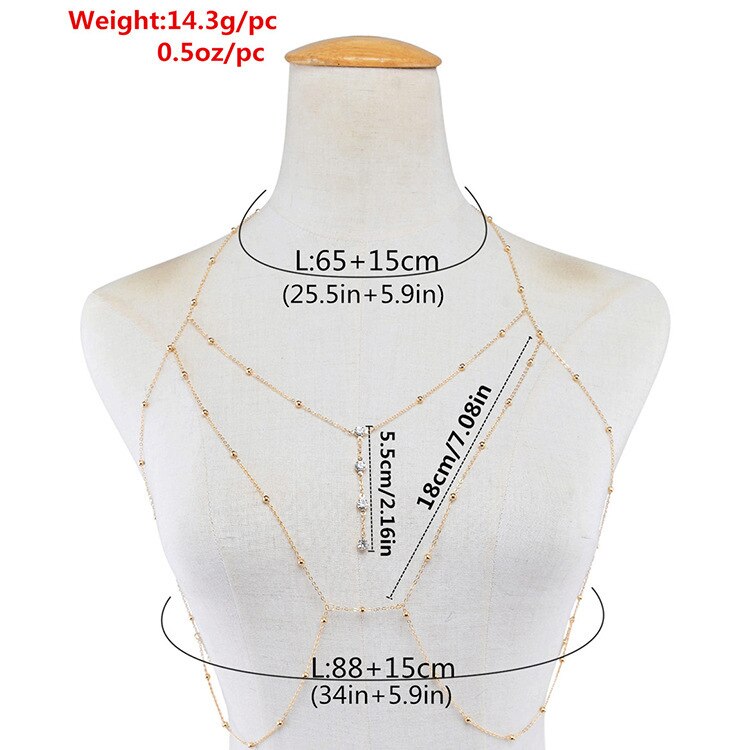 Rhinestones Tassel Body Chain Sexy Beach Gold Silver Color Wedding Accessories Bra Cross Body Chain Jewellery for Women