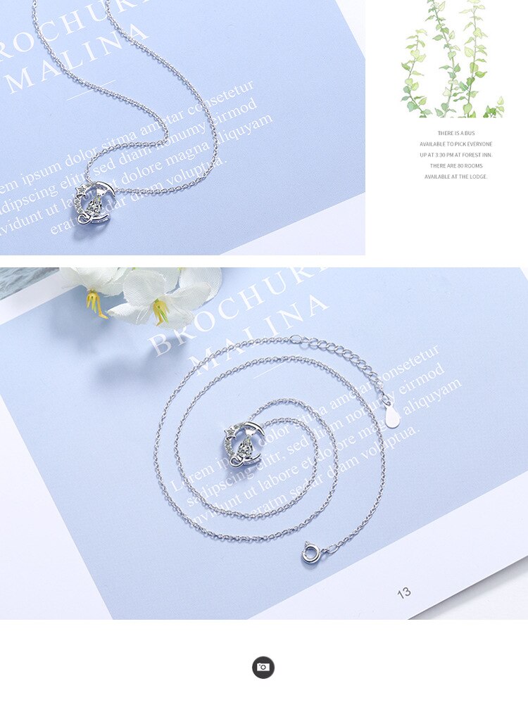 Cat Moon Pendants And Necklaces 925 Stamp Silver Color Zircon Necklace For Women  Wedding Jewelry 2022