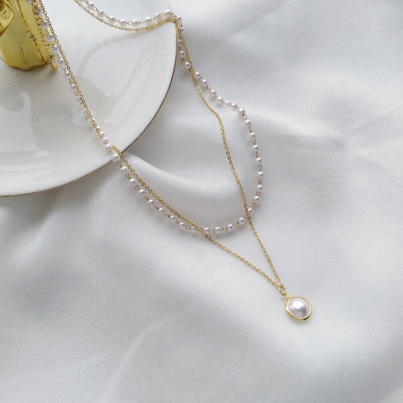 2022 Multi Layered Pearl Pendant Necklace Collar Choker Statement Necklace Women Wedding Party Jewelry Sweater Chain