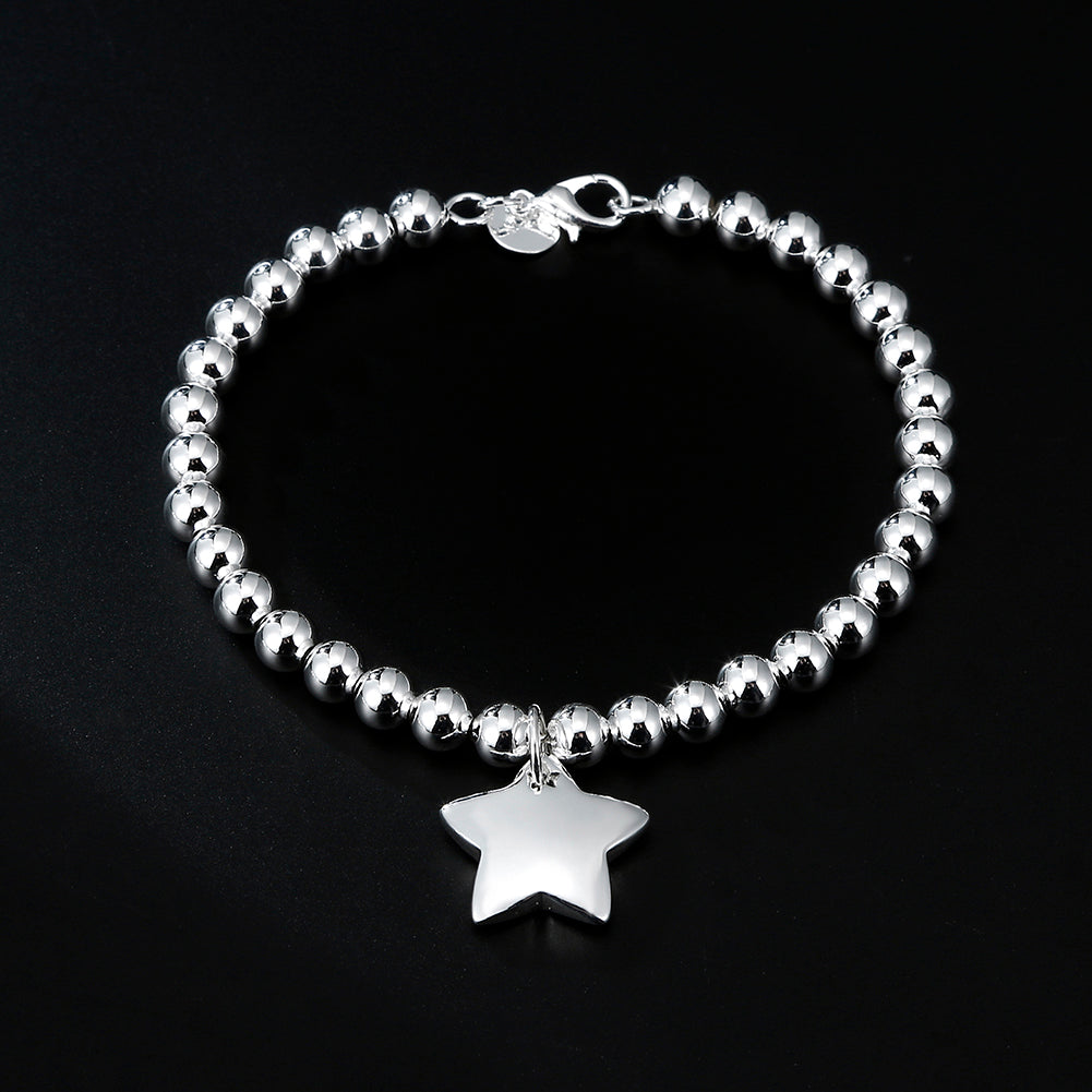 Popular brands 925 sterling silver fine 4MM Beads Chain Star Pendant Bracelets for women party Wedding Jewelry gifts