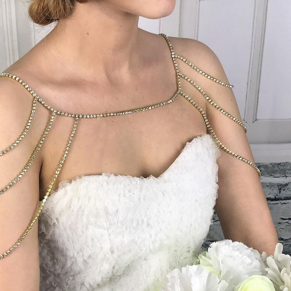 Stonefans Rhinestone Jewelry Bridal Shoulder Chain Necklace for Women Handmade Shoulder Jewelry Wedding Statement Necklace Chain