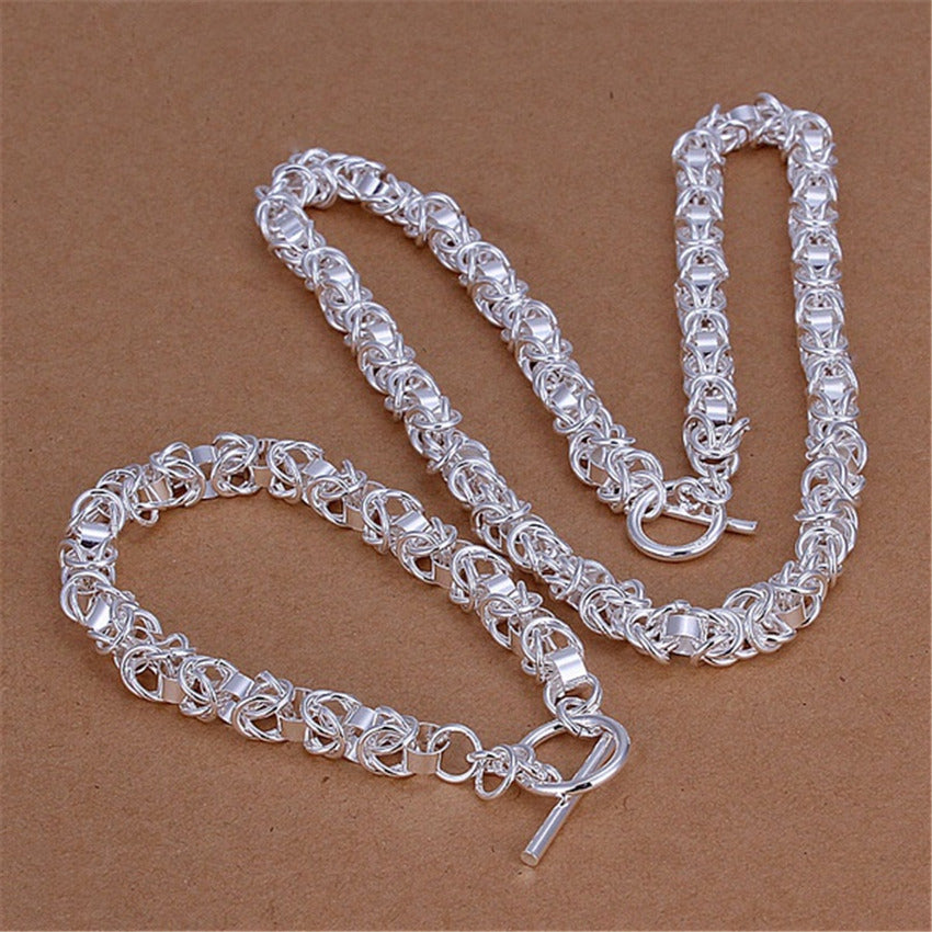 Street 925 sterling Silver charms Circle Bracelets necklace Jewelry set for men woman wedding accessories Party Gift