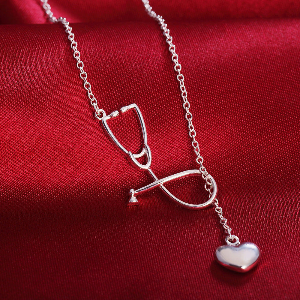 Pretty 925 Stamped Silver nurse heart Pendant Necklace For Women lady Holiday gifts Wedding party Jewelry