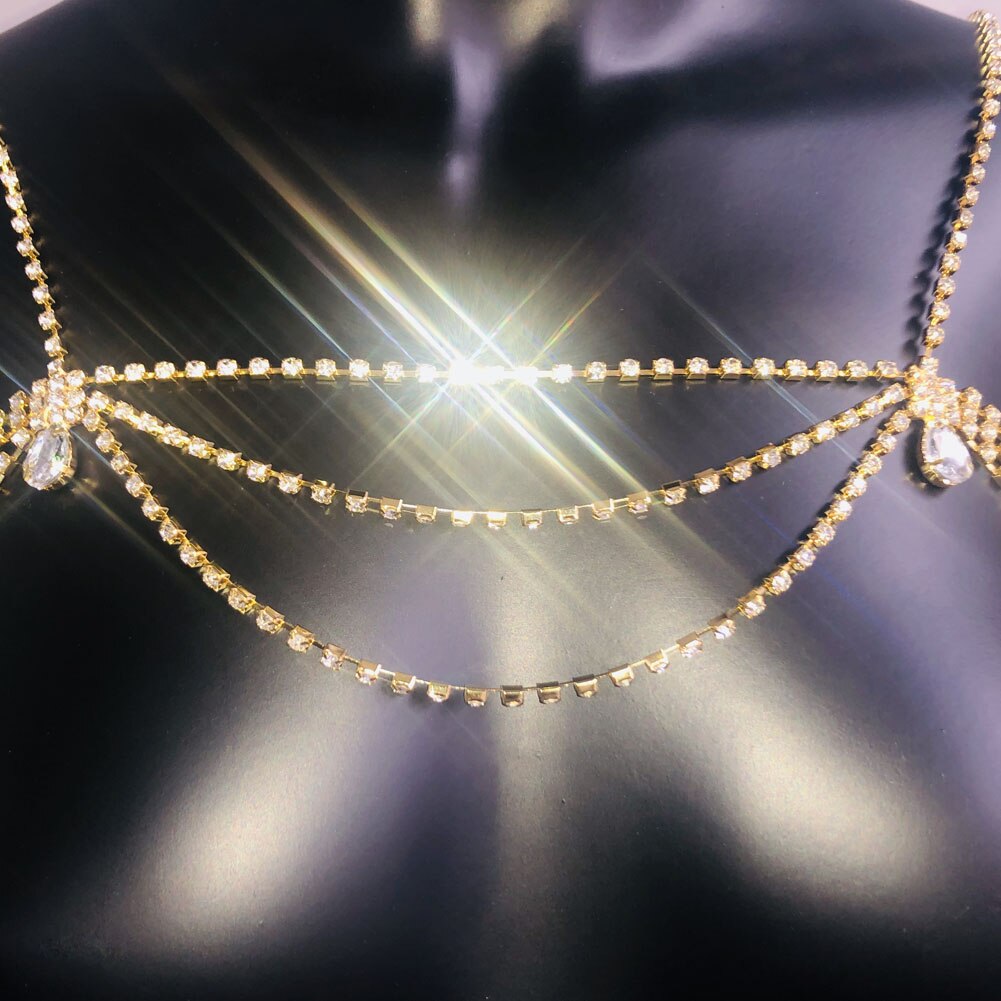 Stonefans Handmade Bridal Rhinestone Shoulder Necklace Chain for Women Wedding Crystal Body Shoulder Jewelry Statement Necklace