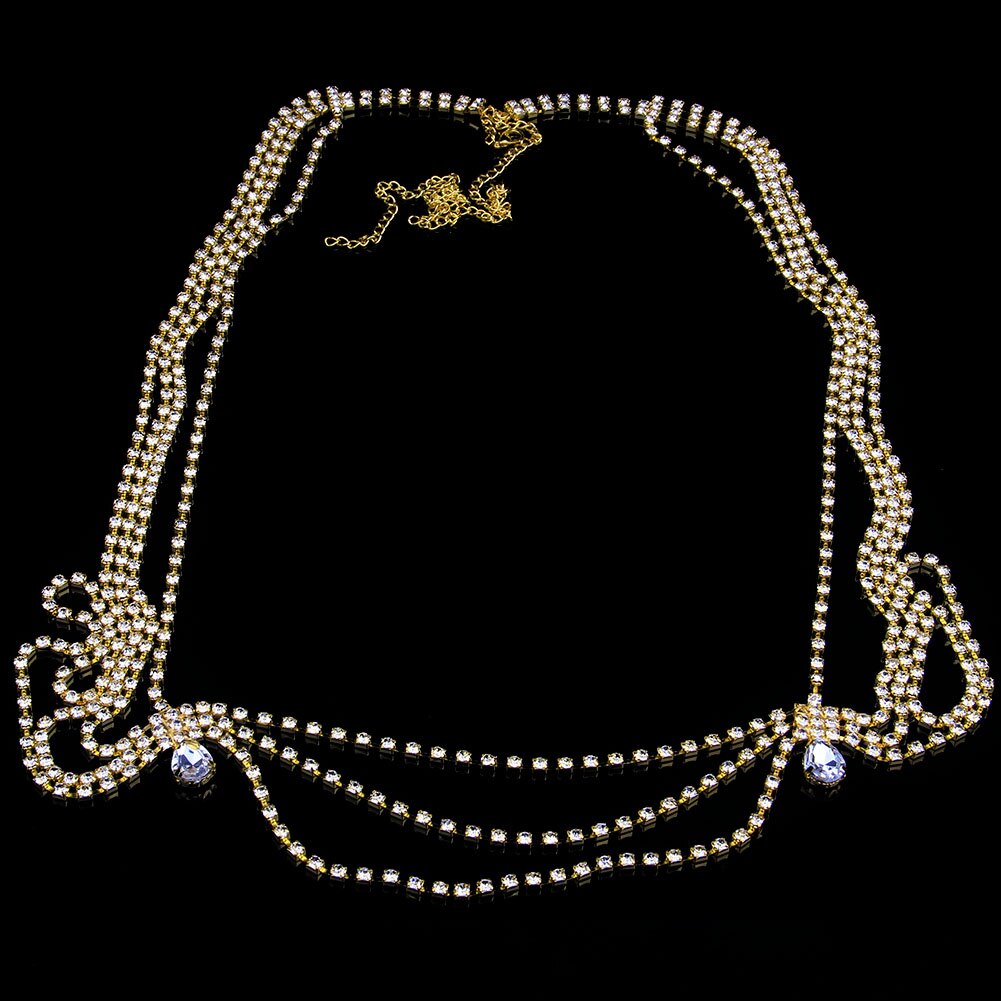 Stonefans Handmade Bridal Rhinestone Shoulder Necklace Chain for Women Wedding Crystal Body Shoulder Jewelry Statement Necklace