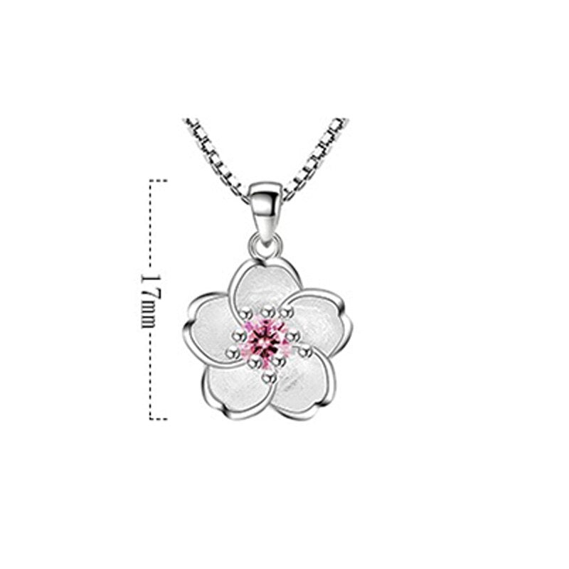 925 Stamp Silver Color Chains And Necklaces For Women Neck Jewelry Charm Pink Purple Peach Blossom Pendant Wedding Birthday