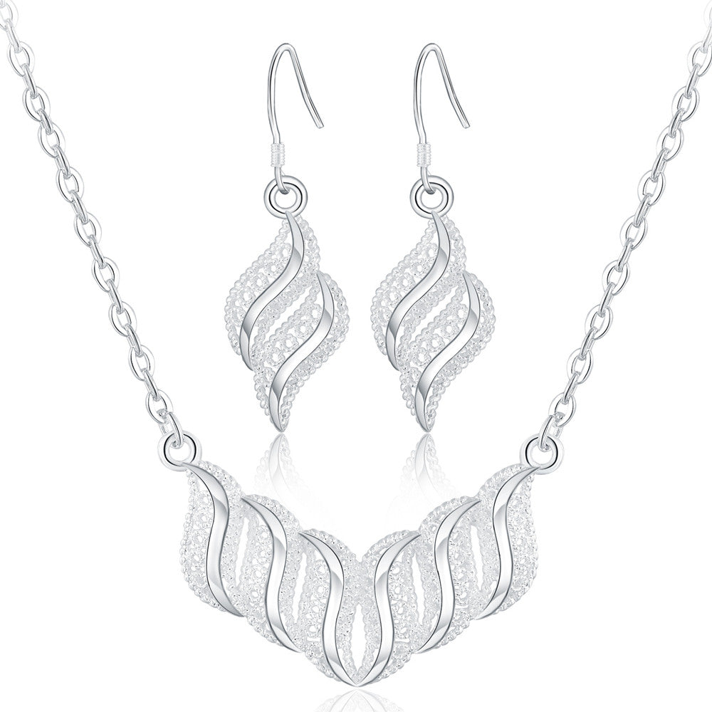 korean 925 sterling Silver elegant retro leaves necklace earrings  Jewelry sets for women party wedding gifts