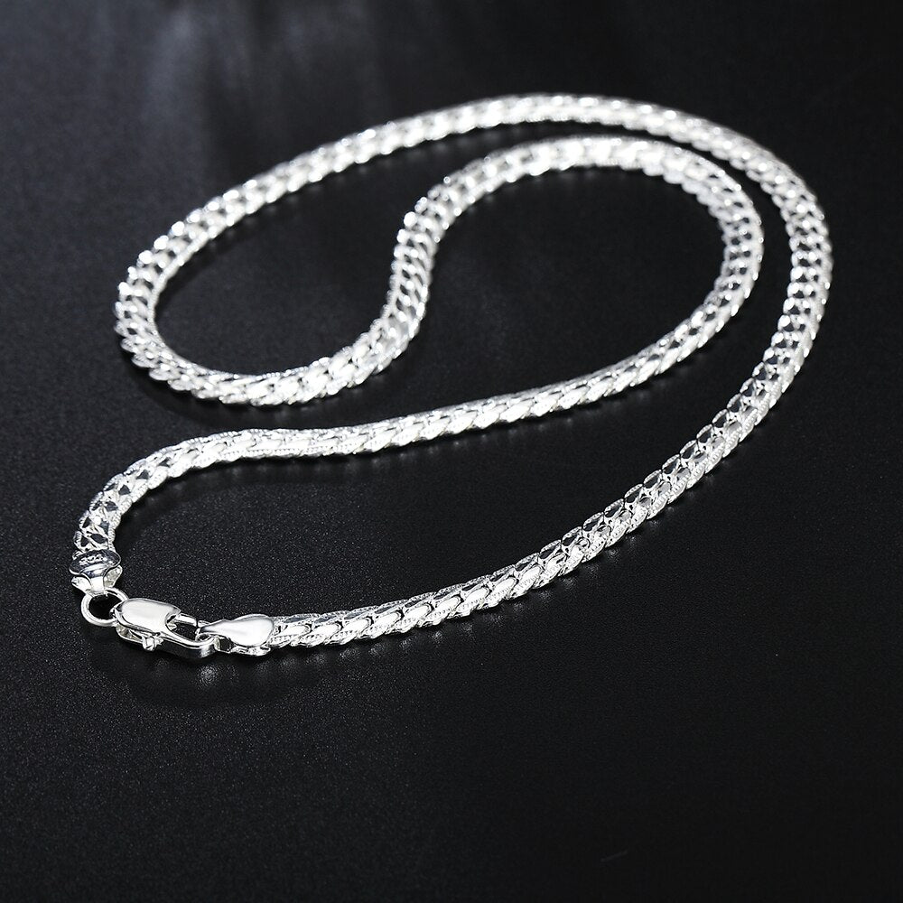 925 Stamp Silver Color Men Women Full Sideways Chain Necklace On The Neck Hip Hop Wedding  Jewelry 18-24Inch