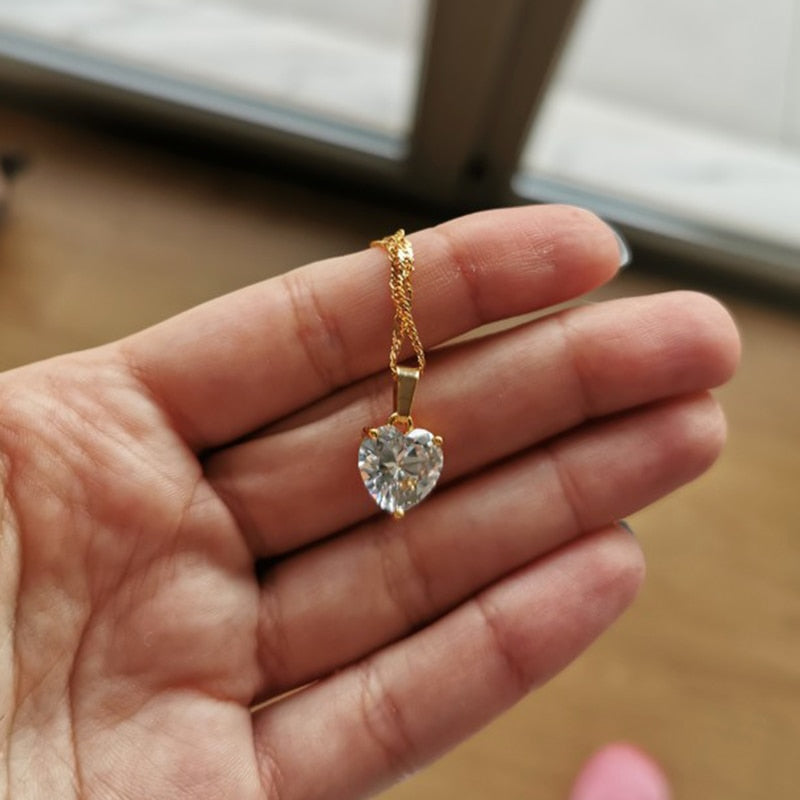Heart Necklaces for Women Stainless Steel Gold Zircon Chain Heart Lover Necklace Clavicle Choker Valentine Jewelry Wedding Gift