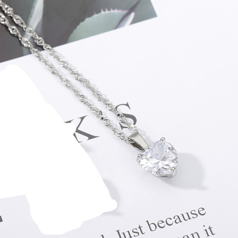 Heart Necklaces for Women Stainless Steel Gold Zircon Chain Heart Lover Necklace Clavicle Choker Valentine Jewelry Wedding Gift