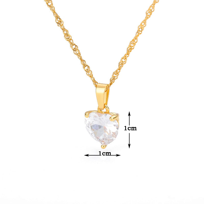 Heart Necklaces for Women Stainless Steel Gold Zircon Chain Heart Lover Necklace Clavicle Choker Valentine Jewelry Wedding Gift
