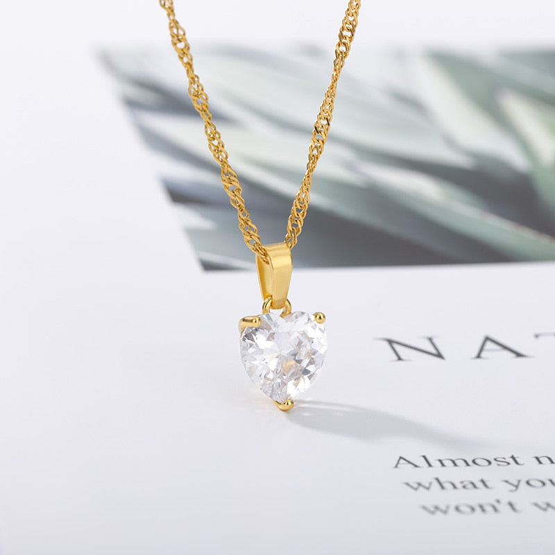 Heart Necklaces for Women Stainless Steel Gold Zircon Chain Heart Lover Necklace Clavicle Choker Valentine Jewelry Wedding Gift