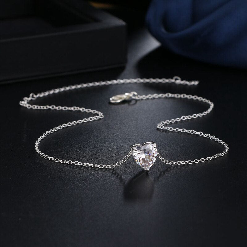 Heart Pendant Necklace For Women Choker Silver Color Wedding Girls Neck Chain Jewelry Girlfriend Valentines Day Gifts