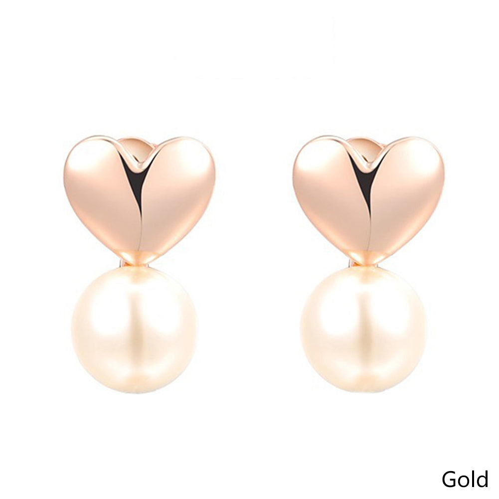 Heart Shape Stud Earrings Jewelry Gold/Rose Gold Color Circle Stud Earrings for Woman Simulated Pearl Earrings