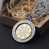 "Helm of Awe" and "Viking Vegvisir" Viking Rune Necklace with Stainless Steel Chain and pendant As Men Gift with wooden box
