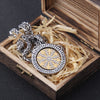 "Helm of Awe" and "Viking Vegvisir" Viking Rune Necklace with Stainless Steel Chain and pendant As Men Gift with wooden box