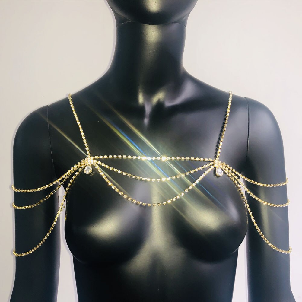 Stonefans Handmade Bridal Rhinestone Shoulder Necklace Chain for Women Wedding Crystal Body Shoulder Jewelry Statement Necklace