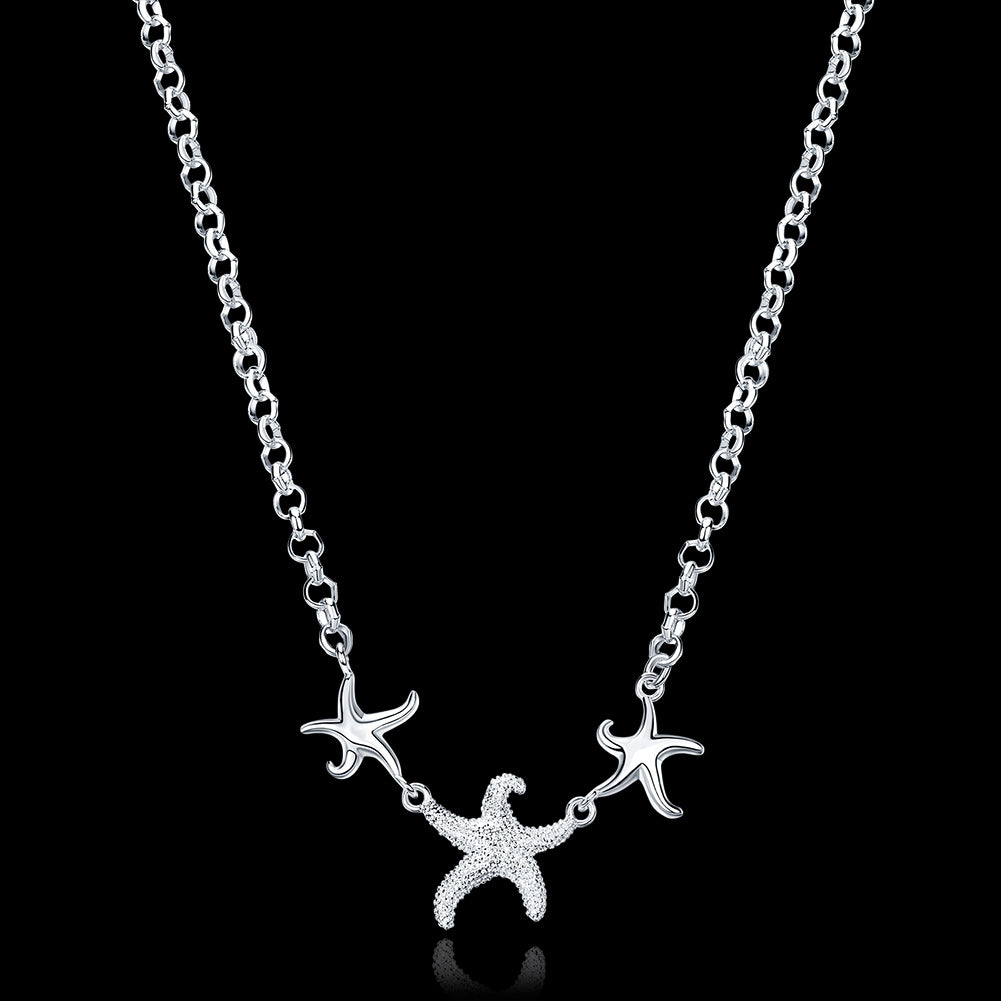 Street 925 Stamped Silver Beautiful three starfish Necklace For Women wedding accessories party Jewelry Christmas Gifts