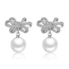 925 Stamp Silver Color Pearl Earrings Bowknot Cross Stud  Women Wedding Fine Jewelry Christmas Gift
