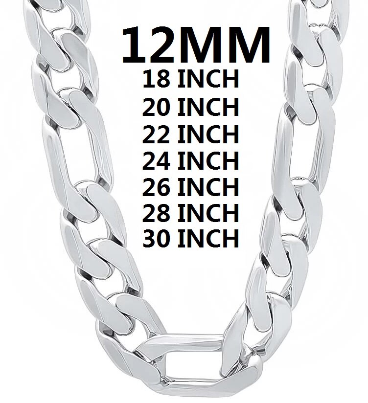 12MM chain 925 Stamped Silver color big necklace for men woman 18-30 inch Charms party designer jewelry