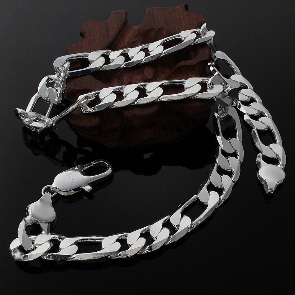 12MM chain 925 Stamped Silver color big necklace for men woman 18-30 inch Charms party designer jewelry