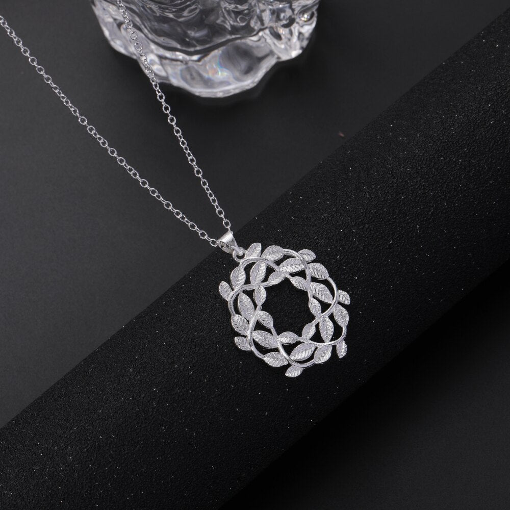 925 Stamped Silver fine Flowers leaves Pendant Necklace for Women Christmas Gifts Party wedding Jewelry