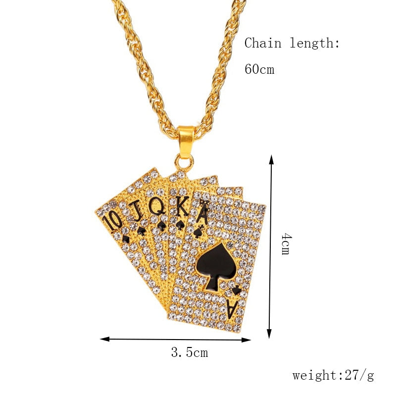 Hip Hop Jewelry Women Men Statement Enamel Playing Cards Pendants Necklaces Hip Hop Jewelry Gold Silver Color Necklace