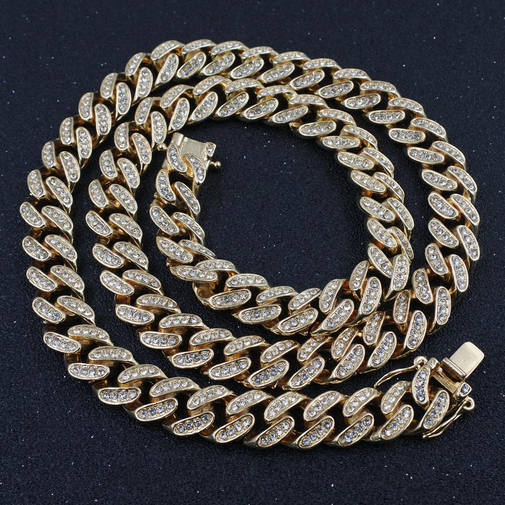 Hip hop cuban link chain women crystal necklace 13mm wide 16inch choker iced out bling jewelry 1 row cz rose gold rapper
