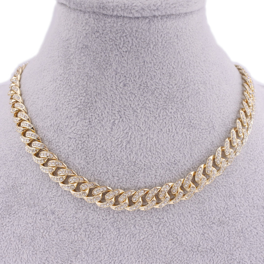 Hip hop cuban link chain women crystal necklace 13mm wide 16inch choker iced out bling jewelry 1 row cz rose gold rapper