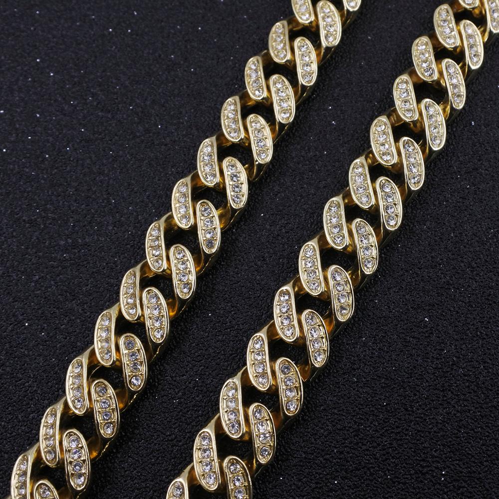 Hip hop cuban link chain women crystal necklace 13mm wide 16inch choker iced out bling jewelry 1 row cz rose gold rapper