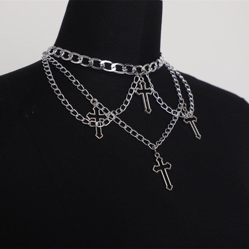 Hollow Crosses Pendant Necklace for Women Party Jewelry Multilayer Tas