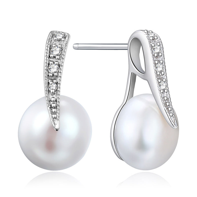 925 Real Silver Earrings 100% Real Natural Freshwater Pearl Stud Earring Women real pearl Crystal Wedding Trendy Jewelry