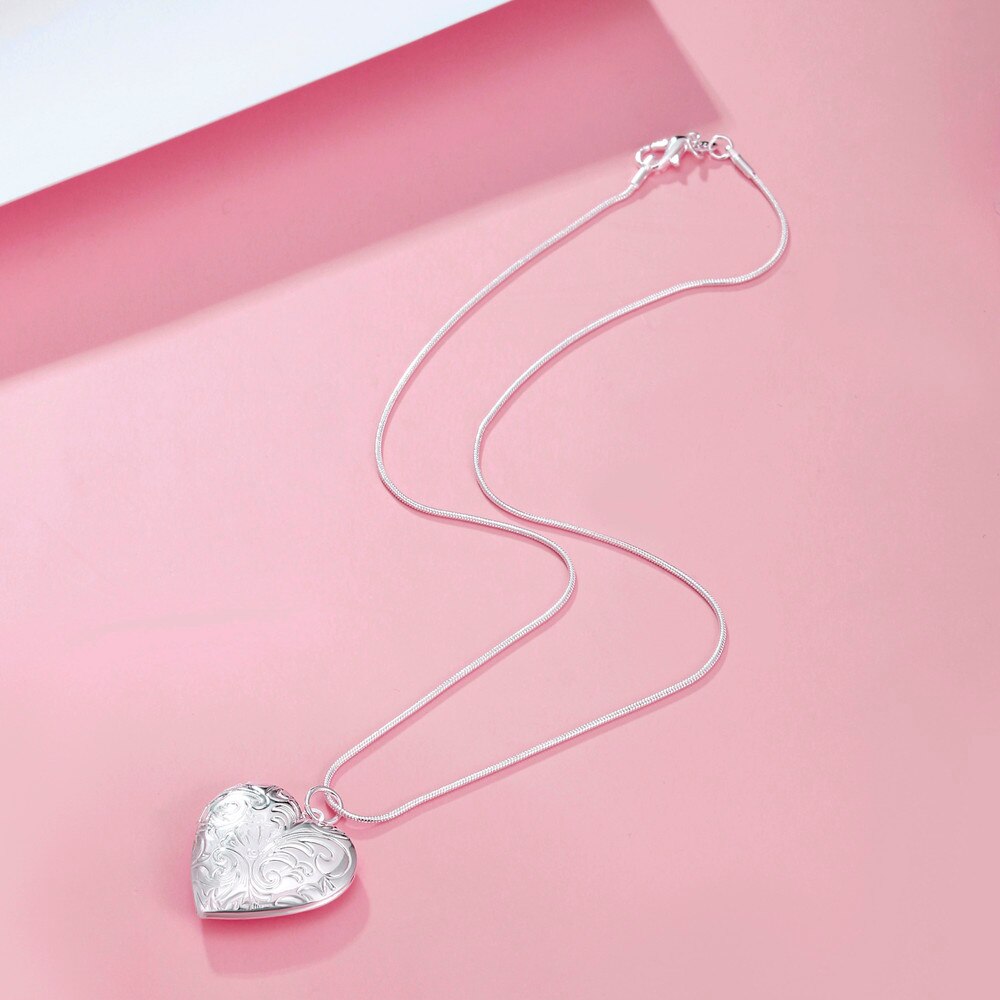 925 Stamp Silver charm heart photo frame Necklaces For Women designer party wedding engagement Jewelry holiday gifts