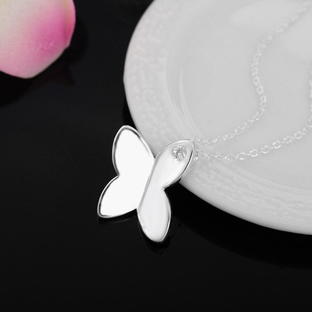925 Stamped Silver crystal Butterfly Pendant Necklace for woman Christmas gifts party wedding accessories Jewelry