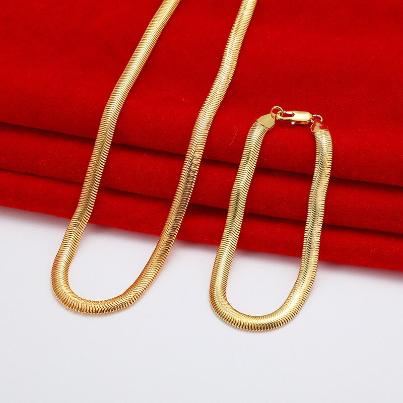 925 sterling silver plated 18K gold original fine 6MM snake bone Necklaces bracelets Jewelry sets for Men Women gift