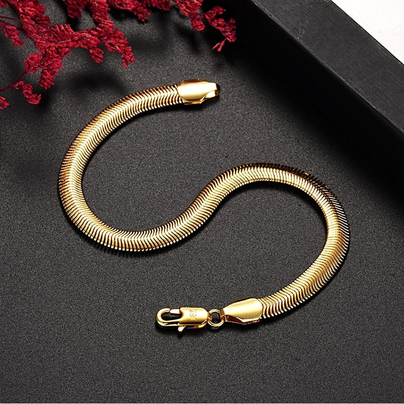 925 sterling silver plated 18K gold original fine 6MM snake bone Necklaces bracelets Jewelry sets for Men Women gift