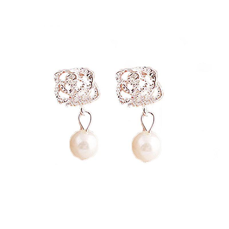 Hot Camellia Rose imitation pearl earrings female jewelry Ear Studs Wedding Engagement Earrings Gift