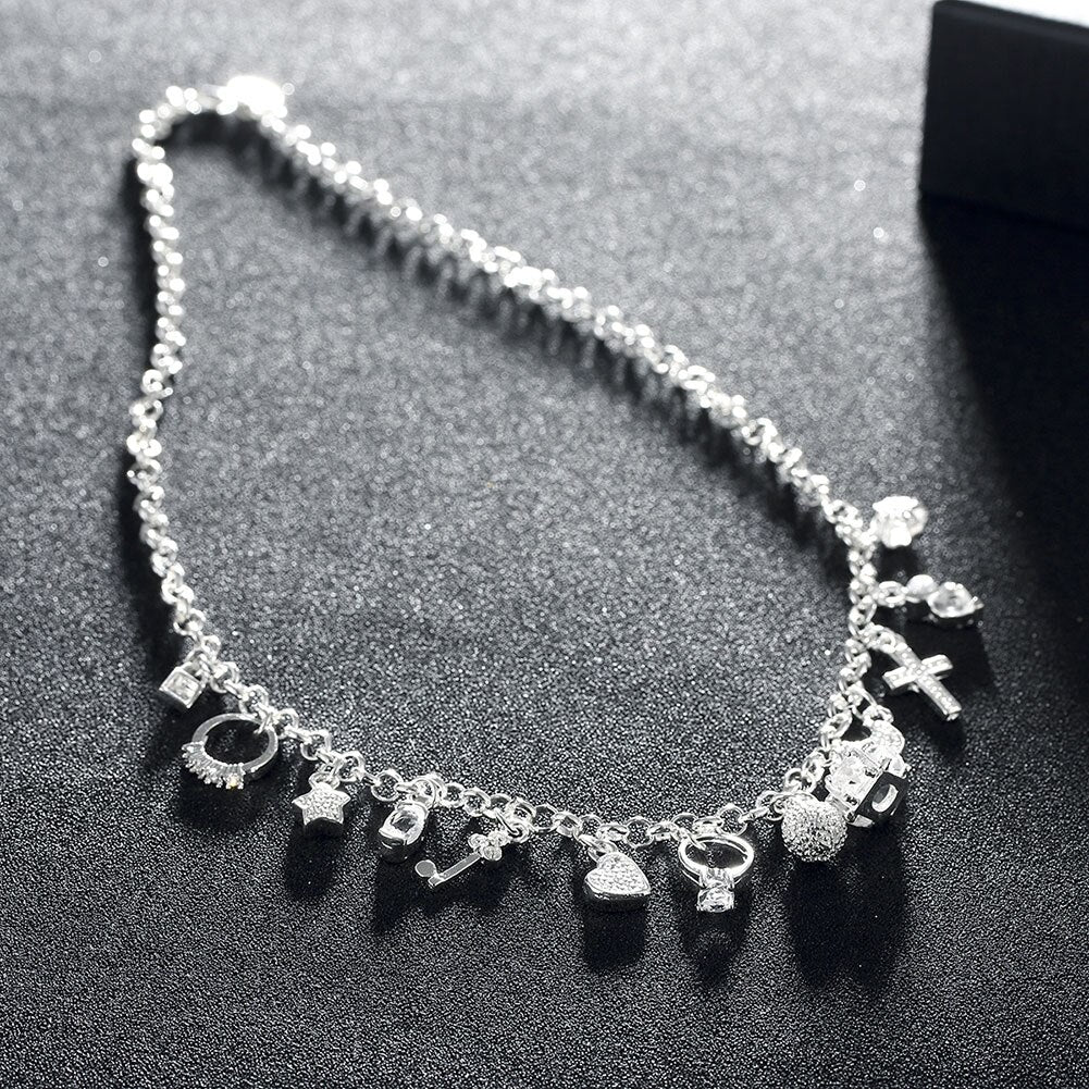 Fine charms noble crystal key moon heart star cross 925 Stamped Silver necklace gifts fine party wedding Jewelry