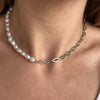 Simple Minimalist White Pearl Necklace Link Chain Choker Necklace Bridal Girls Delicate Wedding Party Pearl Jewelry