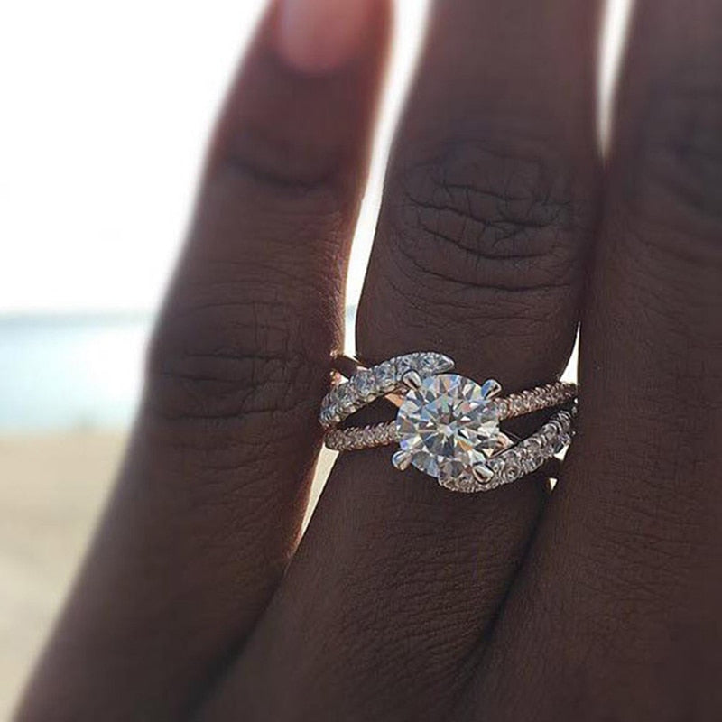 Hot New Women Rose Gold Tone Wedding Ring Full Zircon Female Delicated Engagement Rings Jewelry Trendy