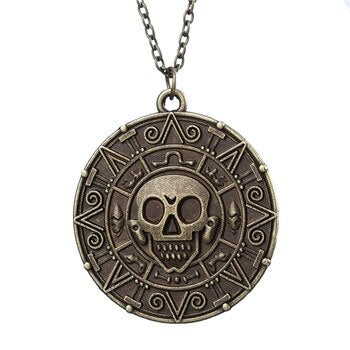 Pirates Of The Caribbean Necklace Jack Sparrow Aztec Coin Medallion Vintage Gold Bronze Keychain Silve Pendant