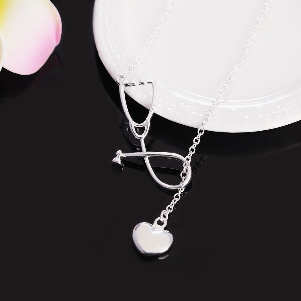 Pretty 925 Stamped Silver nurse heart Pendant Necklace For Women lady Holiday gifts Wedding party Jewelry