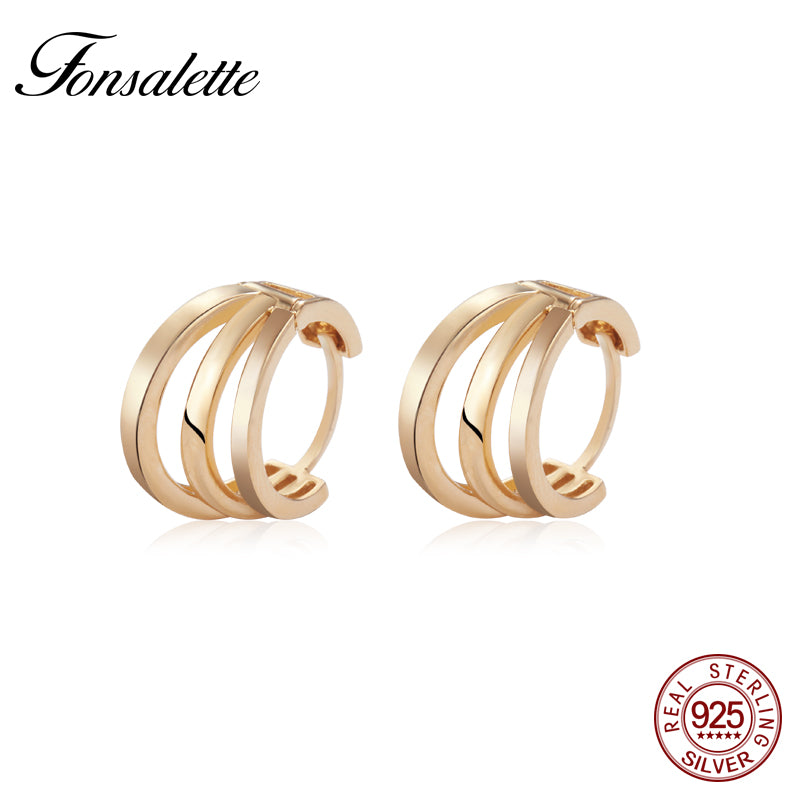 Hot Sale 925 Sterling Silver Multi-layer Hoop Earrings For Women Small Hollow Round Circle Earring Gold Color Jewelry Gift zk40