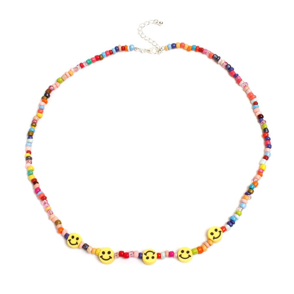 Smile Face Colorful Beads Necklace Street Hip-hop Smiley Face Couple Wild Bead Necklace