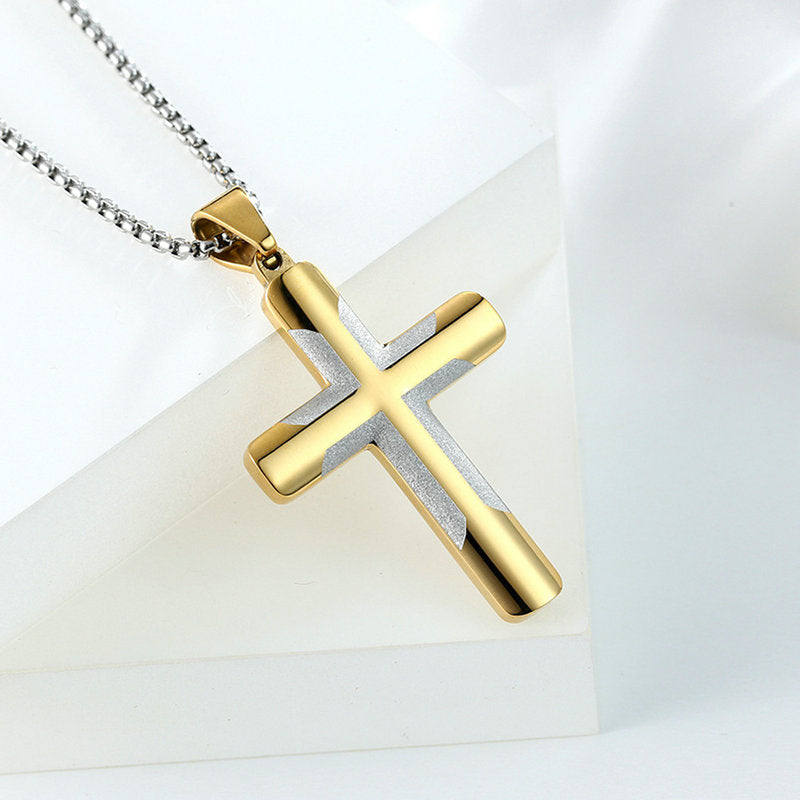 Selling Stainless Steel Jewelry Men's Cross Necklace Gold/Black/Blue Wedding Gift Pendant For Men
